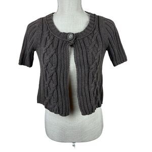 Aeropostale Cable Knit Cropped Cardigan Womens M Brown Cottage Y2K Dark Academia